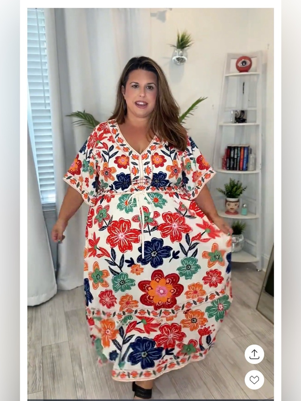 Plus Boho Cream  Maxi Dress with Multicolor Floral Print